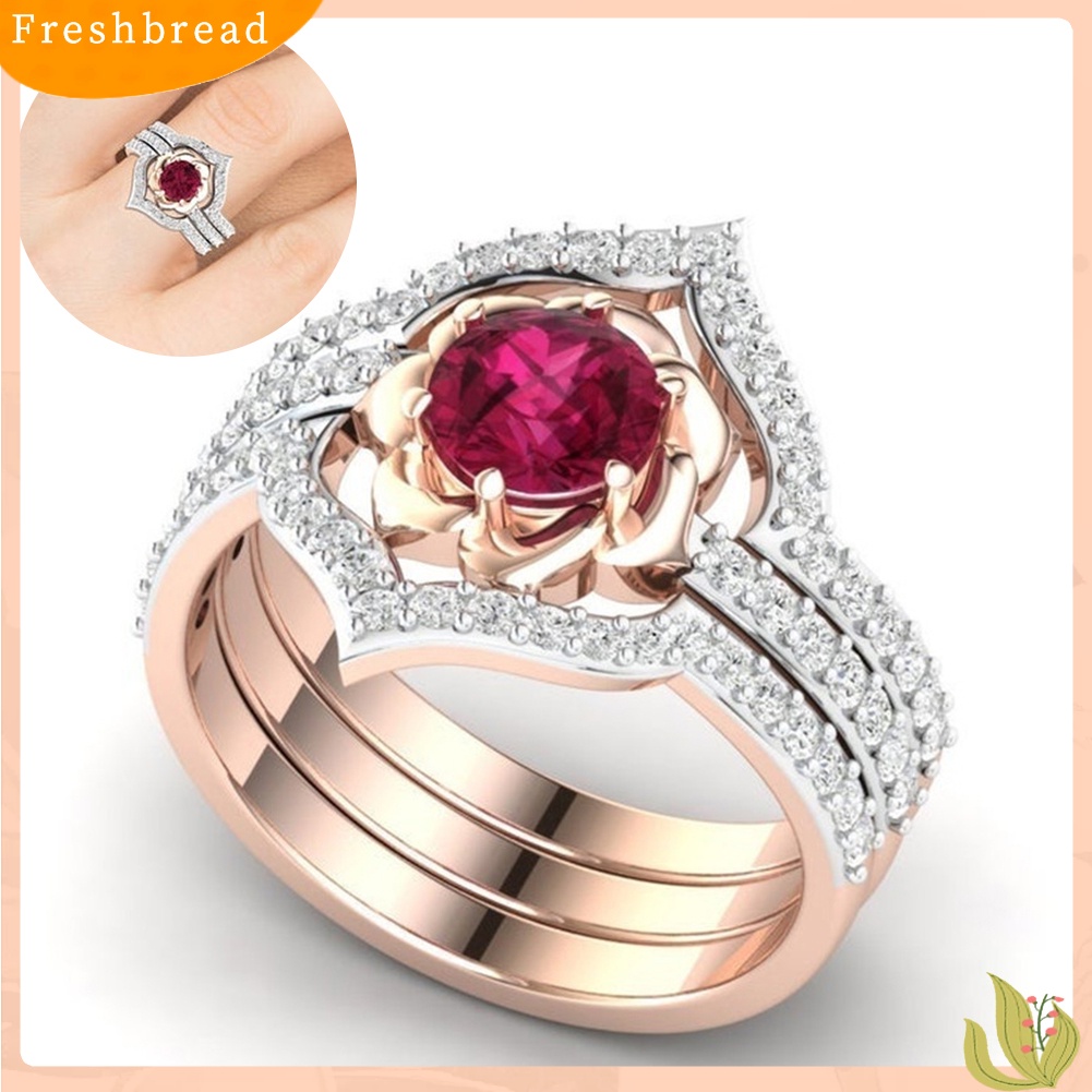 &lt; Freshbread &gt; 3Pcs Elegent Wanita Faux Ruby Berlian Imitasi Hias Jari Cincin Band Perhiasan Hadiah