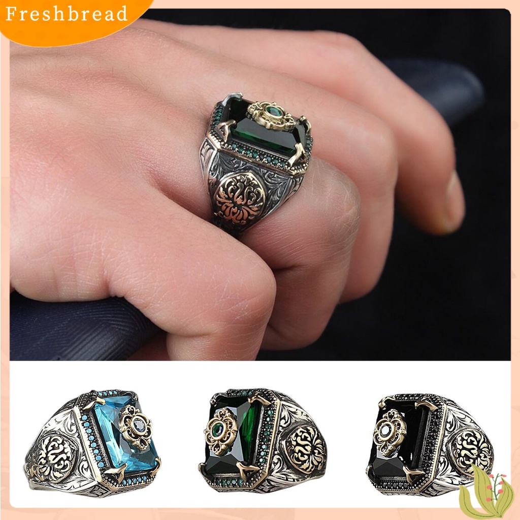 < Freshbread > Pria Cincin Royal Stainless Bentuk Geometris Ringan Besar Gaya Vintage Unisex Cubic Zirconia Pita Lebar Wanita Circlet Perhiasan
