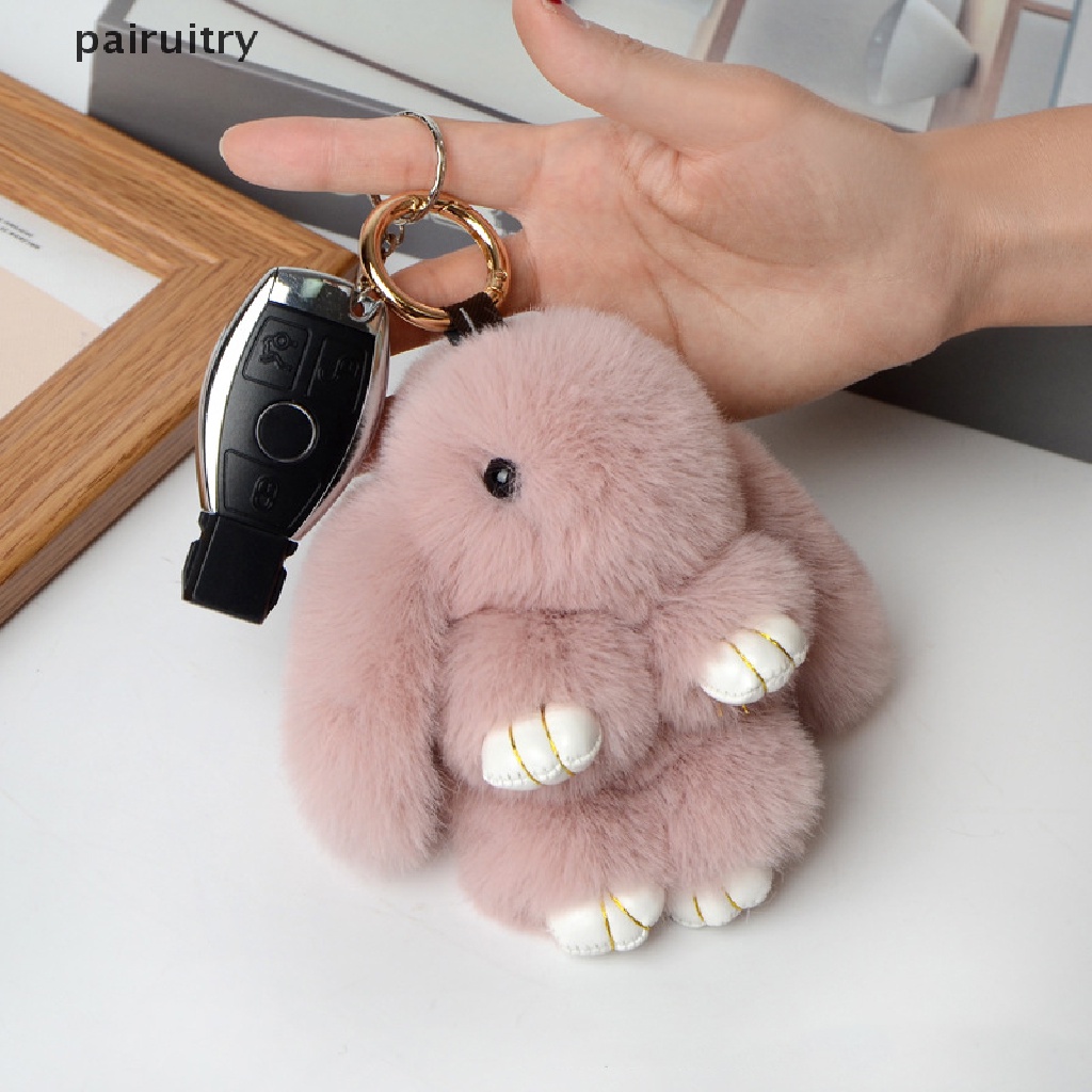 Prt Rabbit Keychain Ring Fluffy Bulu Asli Pompon Bunny Trinket Gantungan Kunci PRT