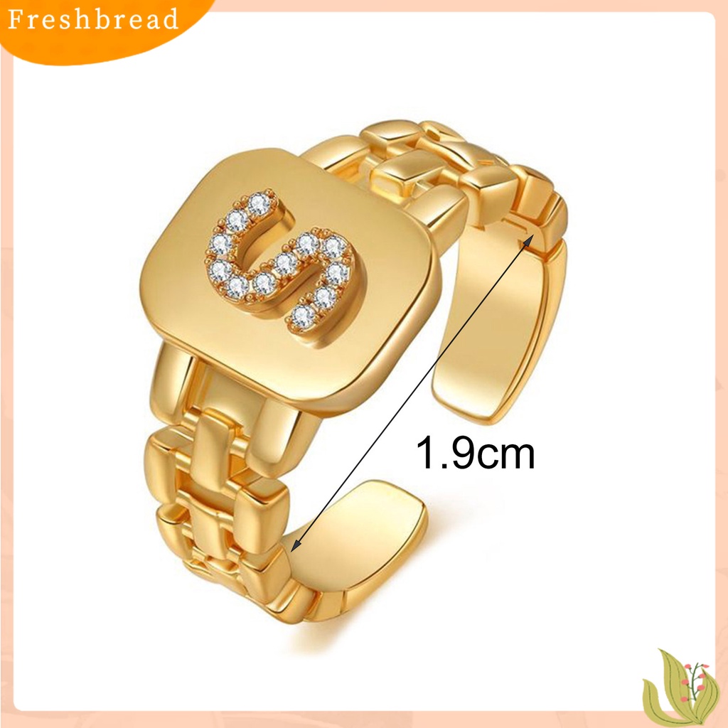 &lt; Freshbread &gt; Cincin Unisex Lebar Bukaan Dapat Disesuaikan Berlian Imitasi 26huruf Jari Cincin Perhiasan Aksesoris