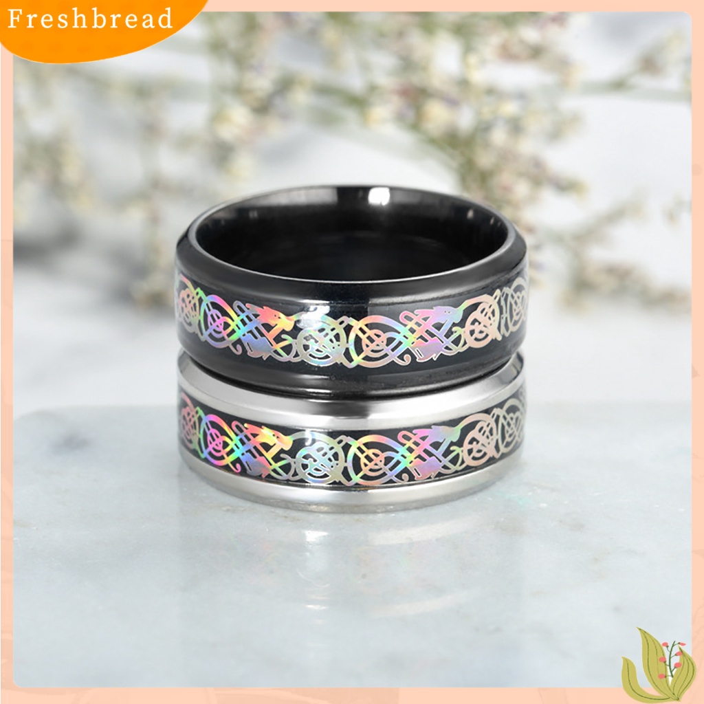 &lt; Freshbread &gt; Unisex Cincin Lebar Permukaan Halus Stainless Steel Warna-Warni Pola Mempesona Jari Cincin Perhiasan Fashion