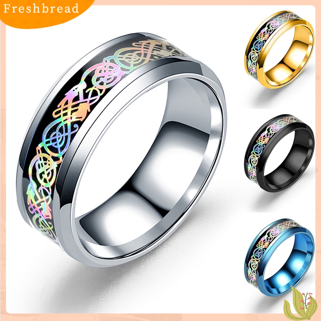 &lt; Freshbread &gt; Unisex Cincin Lebar Permukaan Halus Stainless Steel Warna-Warni Pola Mempesona Jari Cincin Perhiasan Fashion