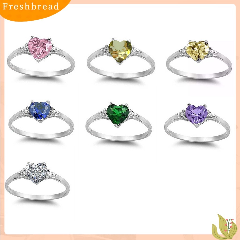 &lt; Freshbread &gt; Wanita Cincin Shiny Cubic Zirconia Hias Temperamen Geometris Kilau Terang Dekorasi Emerald Berbentuk Hati Janji Cincin Fashion Perhiasan Untuk Pacar