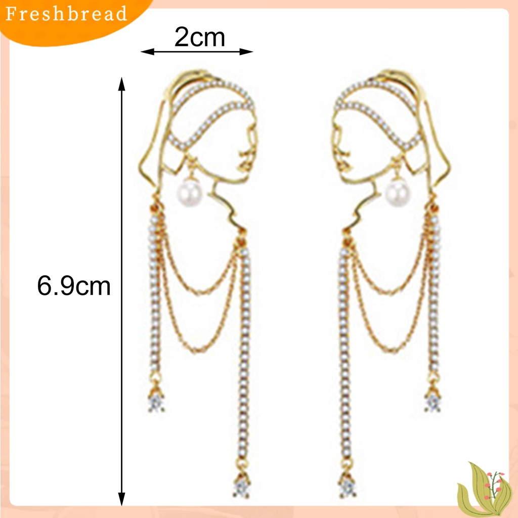 &lt; Freshbread &gt; 1pasang Anting Lady Mutiara Imitasi Abstrak Rumbai Gadis Potret Kepribadian Indah Drop Earrings Untuk Hadiah