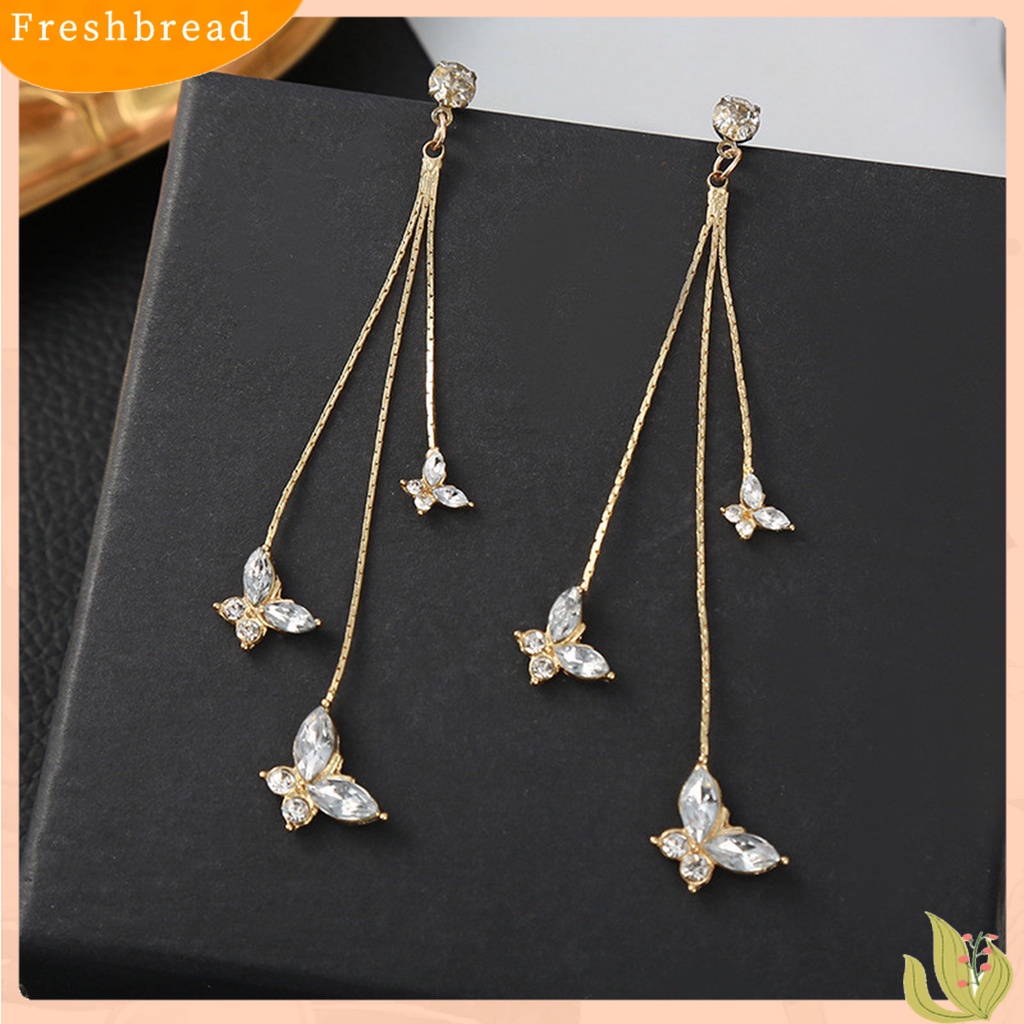 &lt; Freshbread &gt; 1pasang Wanita Anting Kupu-Kupu Jumbai Perhiasan Bersinar Kristal Imitasi Menjuntai Anting Pacaran