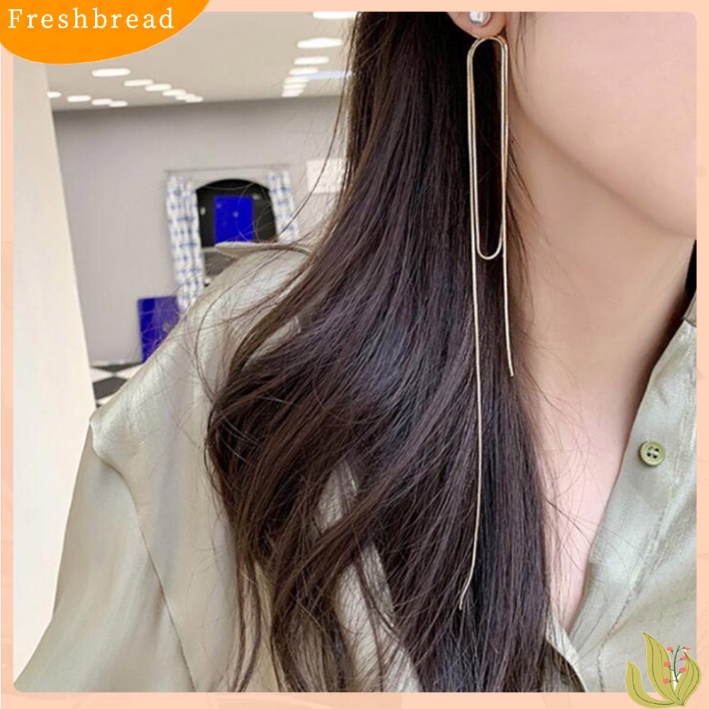 &lt; Freshbread &gt; Wanita Berlian Imitasi Mutiara Imitasi Riak Rumbai Panjang Drop Anting Pernyataan Perhiasan