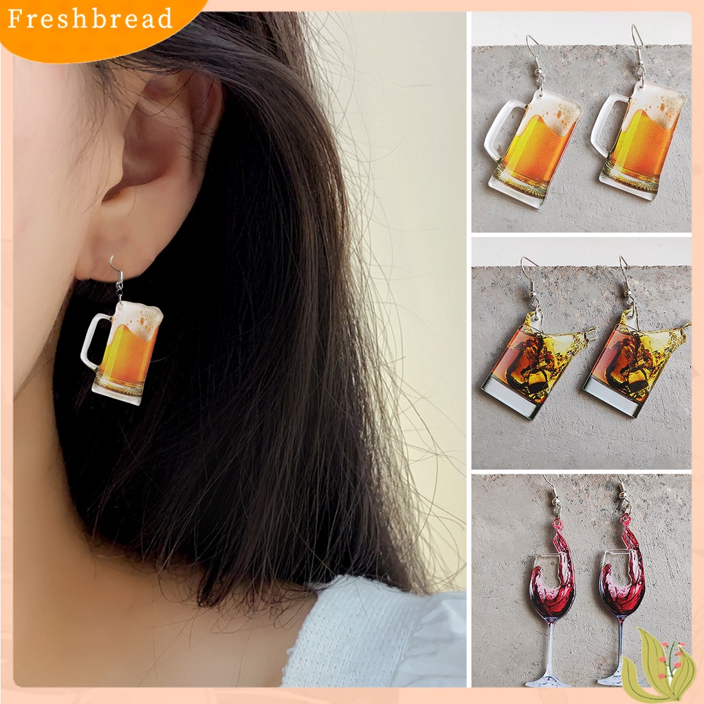 &lt; Freshbread &gt; 1pasang Anting Kait Akrilik Lucu Kepribadian Lucu Hadiah Padat Simulasi Bir Mug Menjuntai Anting Perhiasan Fashion