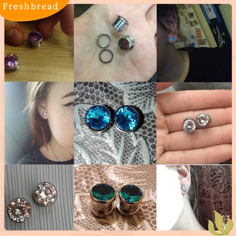 &lt; Freshbread &gt; Cubic Zirconia Hias Bulat Ear Plugs Tunnels Expanders Pengukur Perhiasan Tubuh