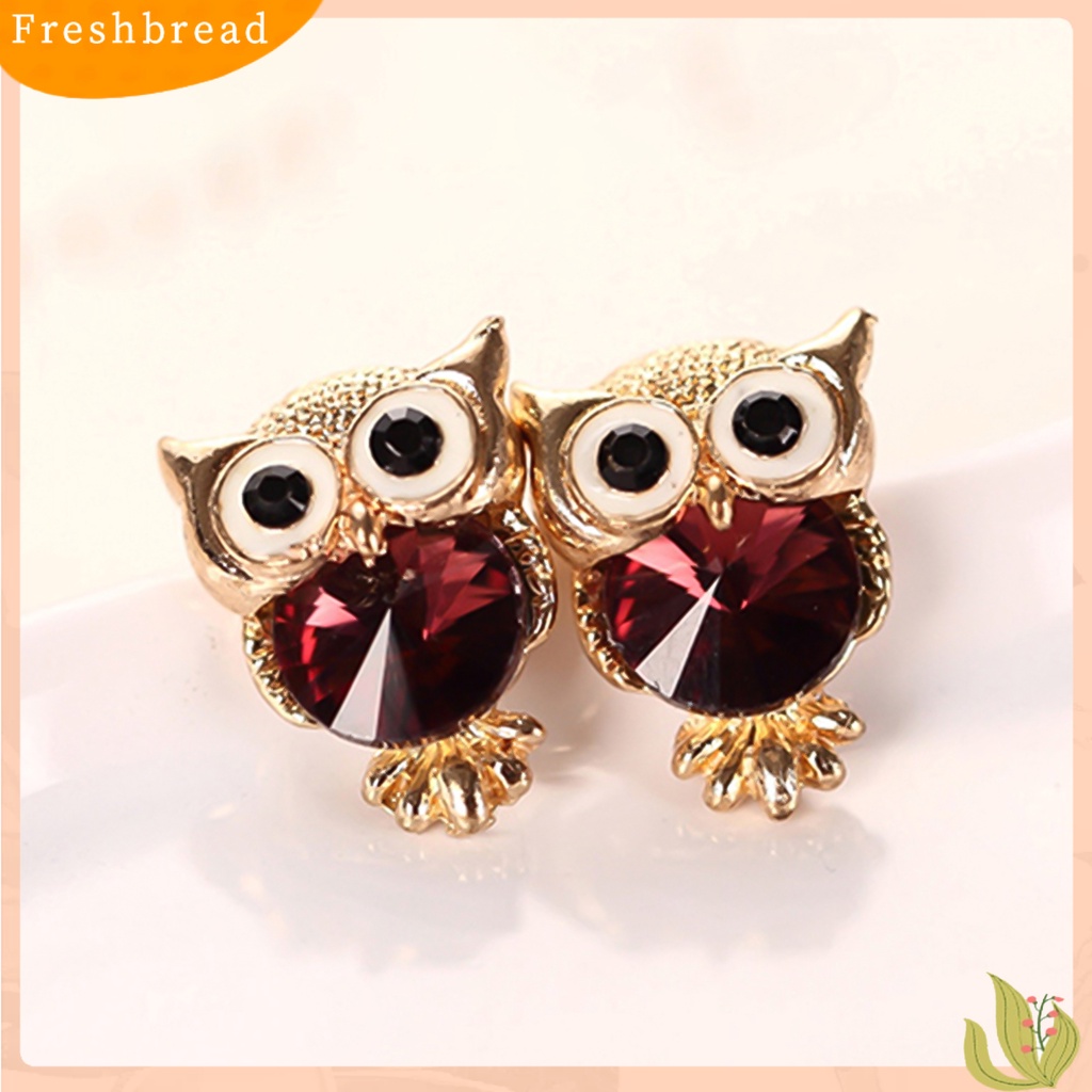 < Freshbread > Ear Studs Owl Berbentuk Berlian Imitasi Hias Alloy Stud Earrings Charm Perhiasan Fashion Untuk Pesta