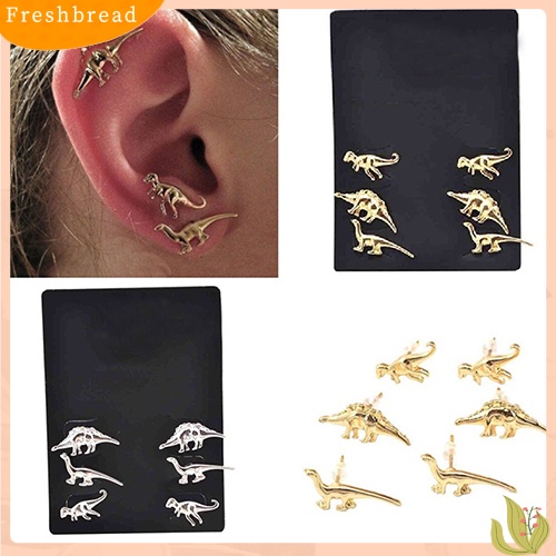 &lt; Freshbread &gt; 3pasang Wanita Vintage Punk Hewan Dinosaurus Bentuk Telinga Tindik Giwang Anting