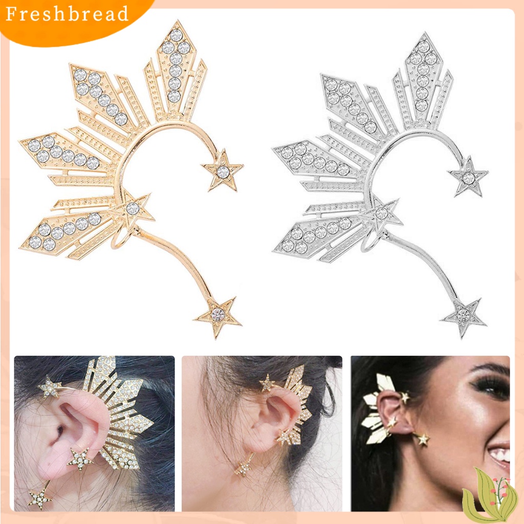 &lt; Freshbread &gt; 1Pc Klip Telinga Non Piercing Kristal Imitasi Mengkilap Geometris Electroplating Wanita Pentagram Berbentuk Kipas Telinga Manset Anting Perhiasan Dekorasi Hadiah Untuk Perjamuan