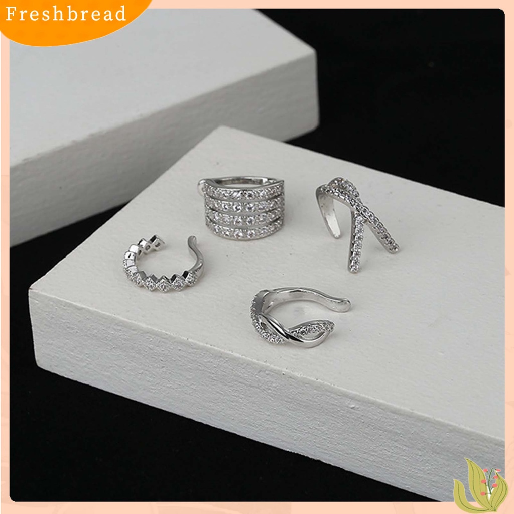 &lt; Freshbread &gt; 1Pc Anting Klip Geometris Berlian Imitasi Perhiasan Berkilau Gaya Korea Manset Telinga Untuk Pernikahan