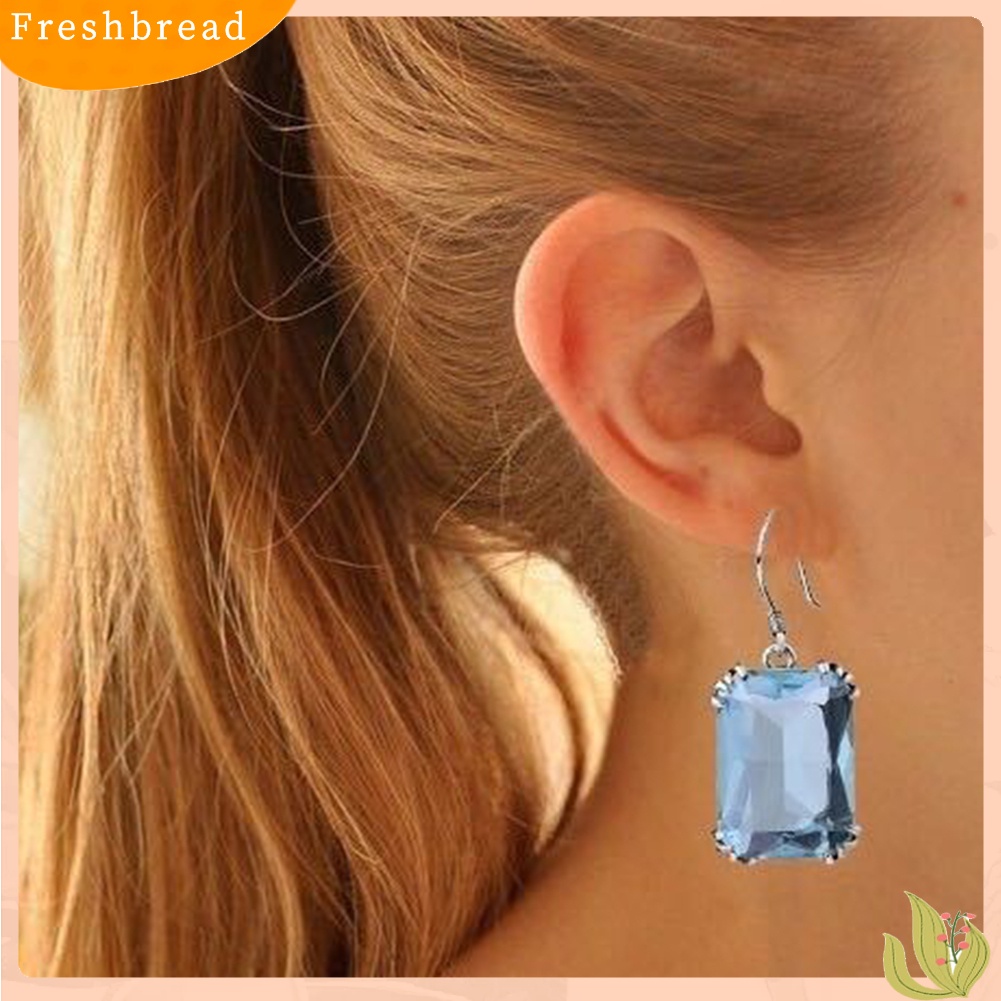 &lt; Freshbread &gt; Fashion Pesta Wanita Square Cubic Zirconia Pendant Hook Earrings Perhiasan Hadiah