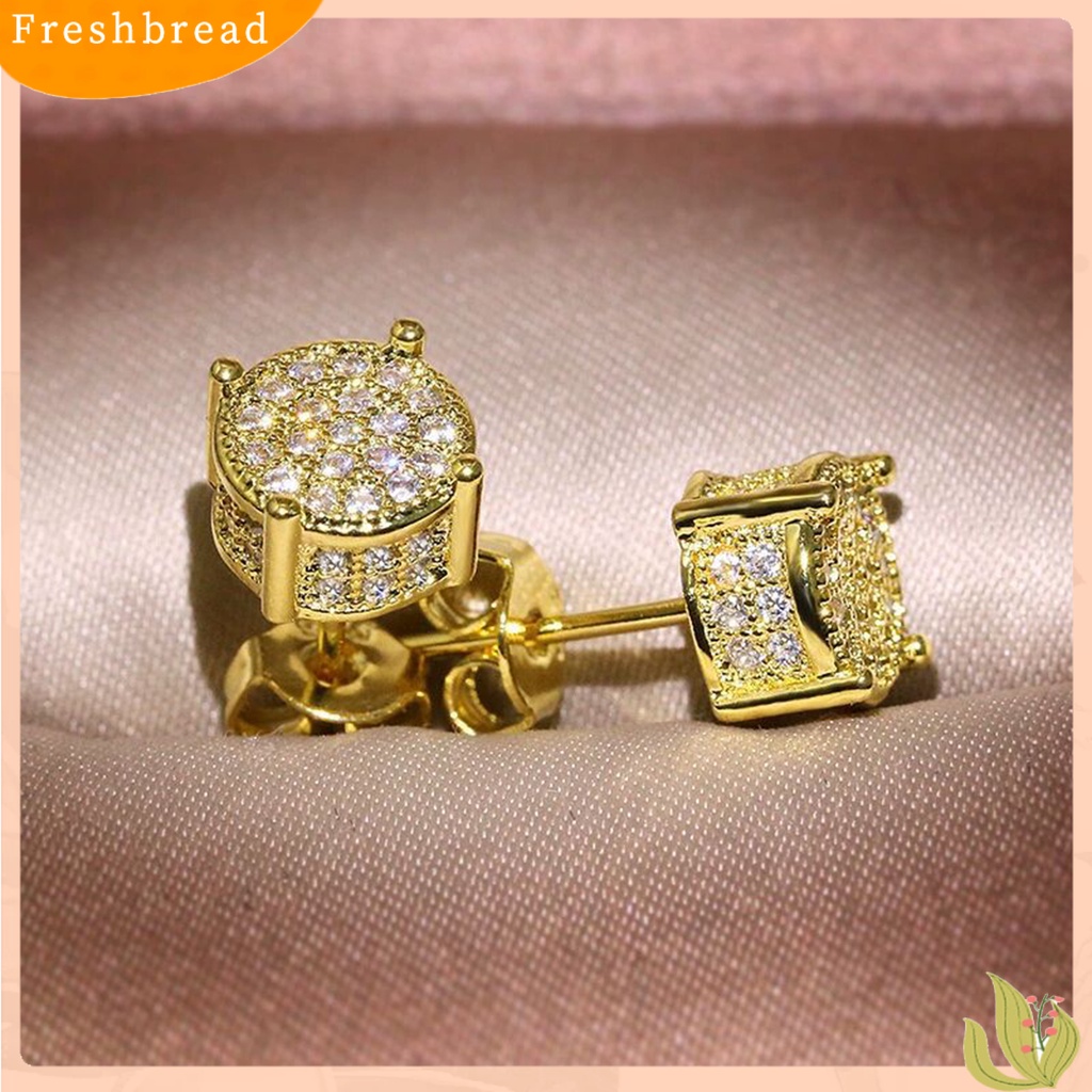 &lt; Freshbread &gt; 1pasang Anting Tusuk Perhiasan Geometris Cubic Zirconia Anting Vintage Berkilau Untuk Pernikahan