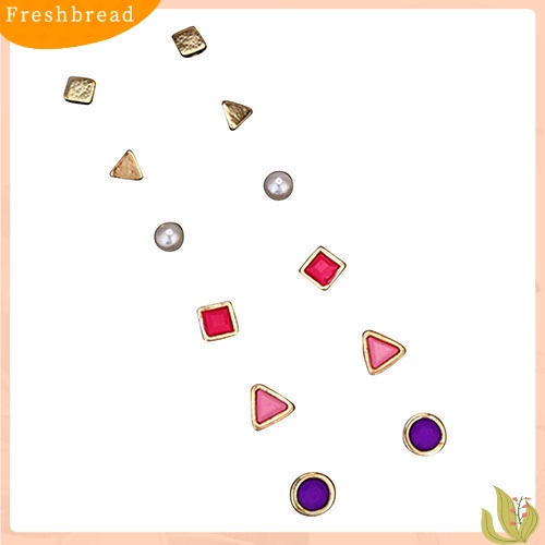 &lt; Freshbread &gt; 6pasang/Set Lucu Wanita Bentuk Geometris Kecil Telinga Studs Earrings Ear Jewelry