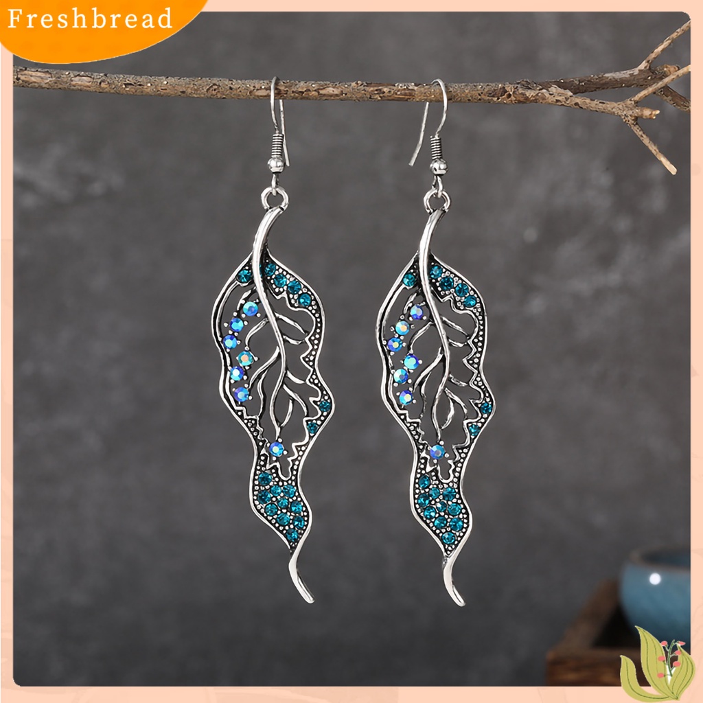 &lt; Freshbread &gt; 1pasang Anting Lady Kreatif Bentuk Daun Individu Berlian Imitasi Drop Earrings Untuk Hadiah