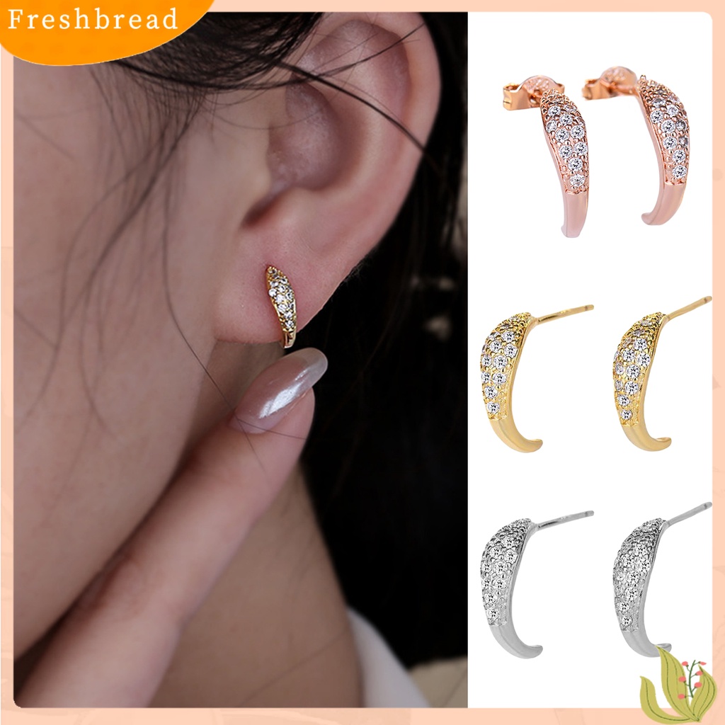 &lt; Freshbread &gt; 1pasang Ear Studs Super Shiny Full Rhinestones Sparkling Geometric Electroplating Hias Hadiah Wanita Crescent Moon Stud Earrings Perhiasan Untuk Pacaran