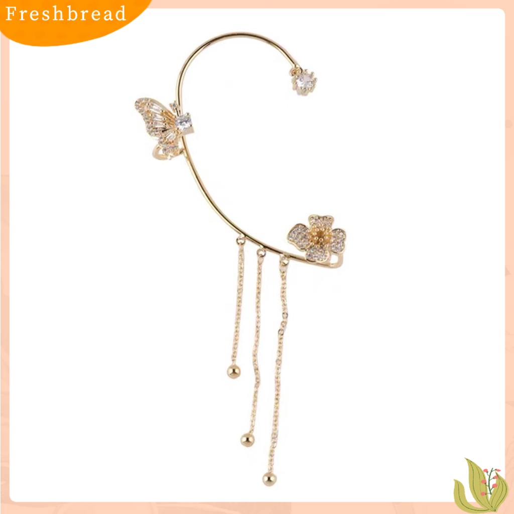 &lt; Freshbread &gt; 1Pc Manset Telinga Mewah Temperamen Dekorasi Geometris Tinggi Gloss Berdandan Tanpa Tindik Shiny Cubic Zirconia Butterfly Ear Cuff Perhiasan Aksesoris