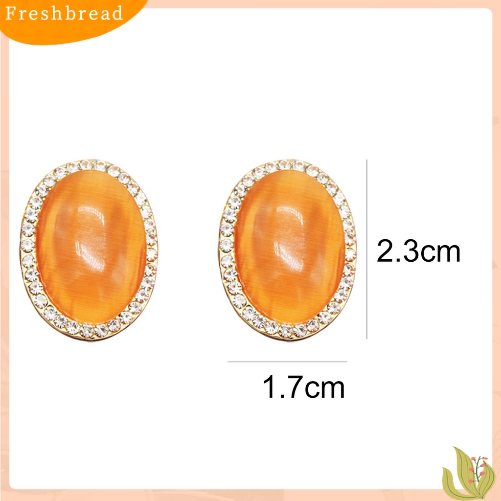 < Freshbread > Wanita Klip Telinga Berlian Imitasi Mengkilap Imitasi Opal Non Piercing Clip On Stud Earrings Perhiasan Untuk Pesta
