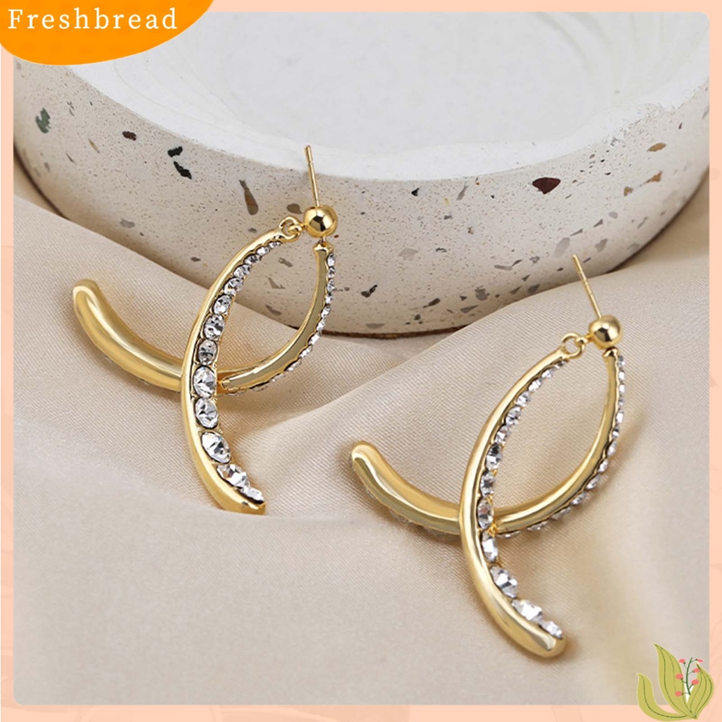 &lt; Freshbread &gt; 1pasang Anting Menjuntai Nice-looking Electroplating Alloy Indah Berlian Imitasi Cincin Telinga Melengkung Untuk Penggunaan Sehari-Hari