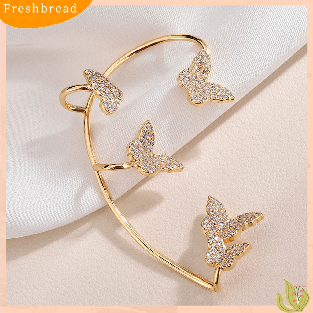 &lt; Freshbread &gt; 1Pc Klip Anting Butterfly Rhinestones Perhiasan Simple Halus Manset Telinga Untuk Pernikahan