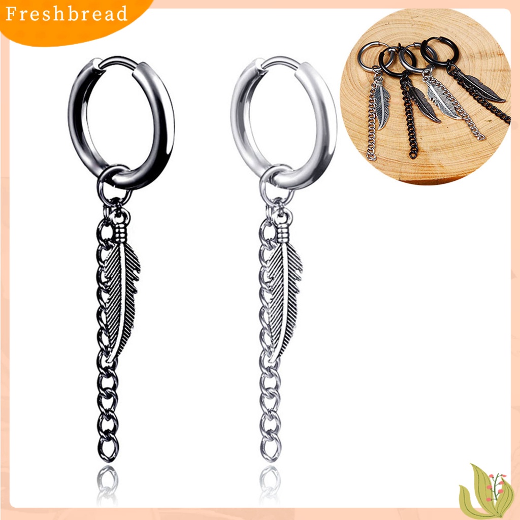 &lt; Freshbread &gt; 1Pcs Fashion Rantai Panjang Klip Telinga Stainless Steel Piercing Loop Hoop Earring Untuk Pria