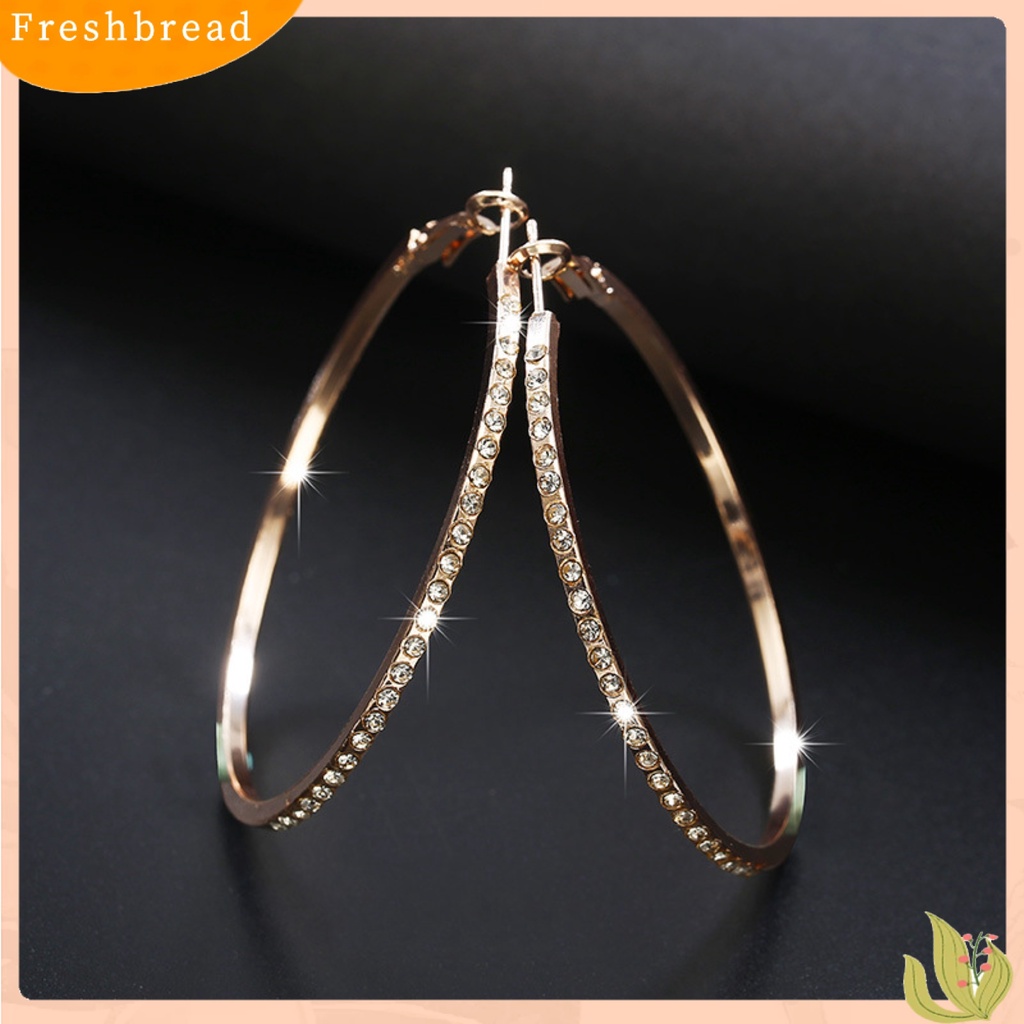 &lt; Freshbread &gt; Anting Hoop Sentuhan Baik Pengerjaan Indah Berlian Imitasi Dekorasi Lingkaran Besar Loop Wanita Earrings Untuk Tanggal