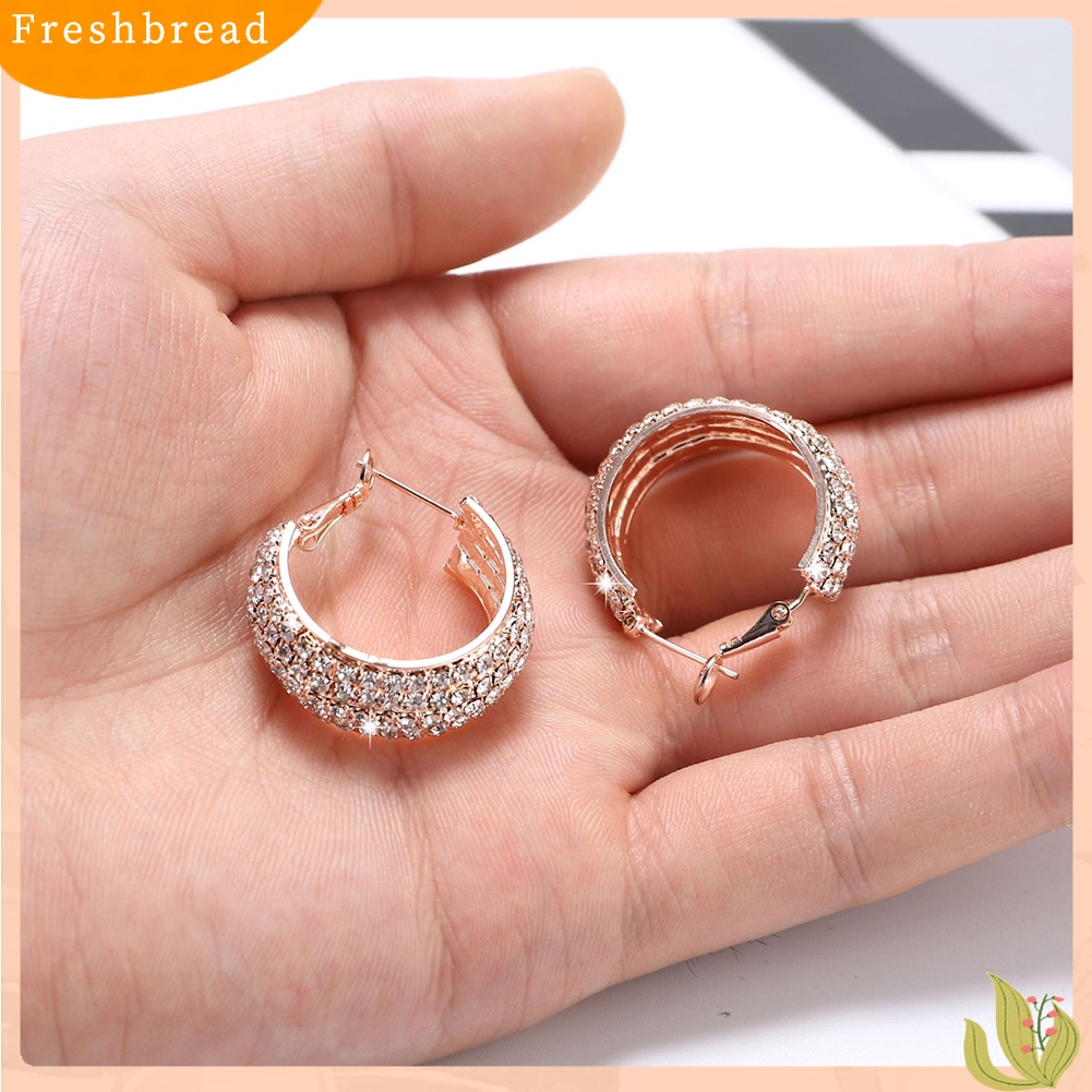 &lt; Freshbread &gt; Mewah Lady Penuh Berlian Imitasi Bertatahkan Lebar Leverback Anting Tindik Perhiasan Hadiah