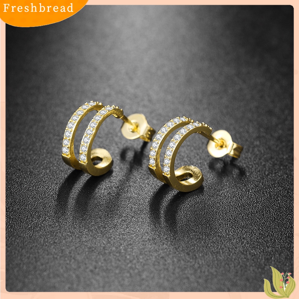 &lt; Freshbread &gt; 2Pcs Berlian Imitasi Ear Stud Dengan Penyumbat Telinga Tindik Indah All-Match Menawan Shiny Double Layer Women Earrings Untuk Kehidupan Sehari-Hari