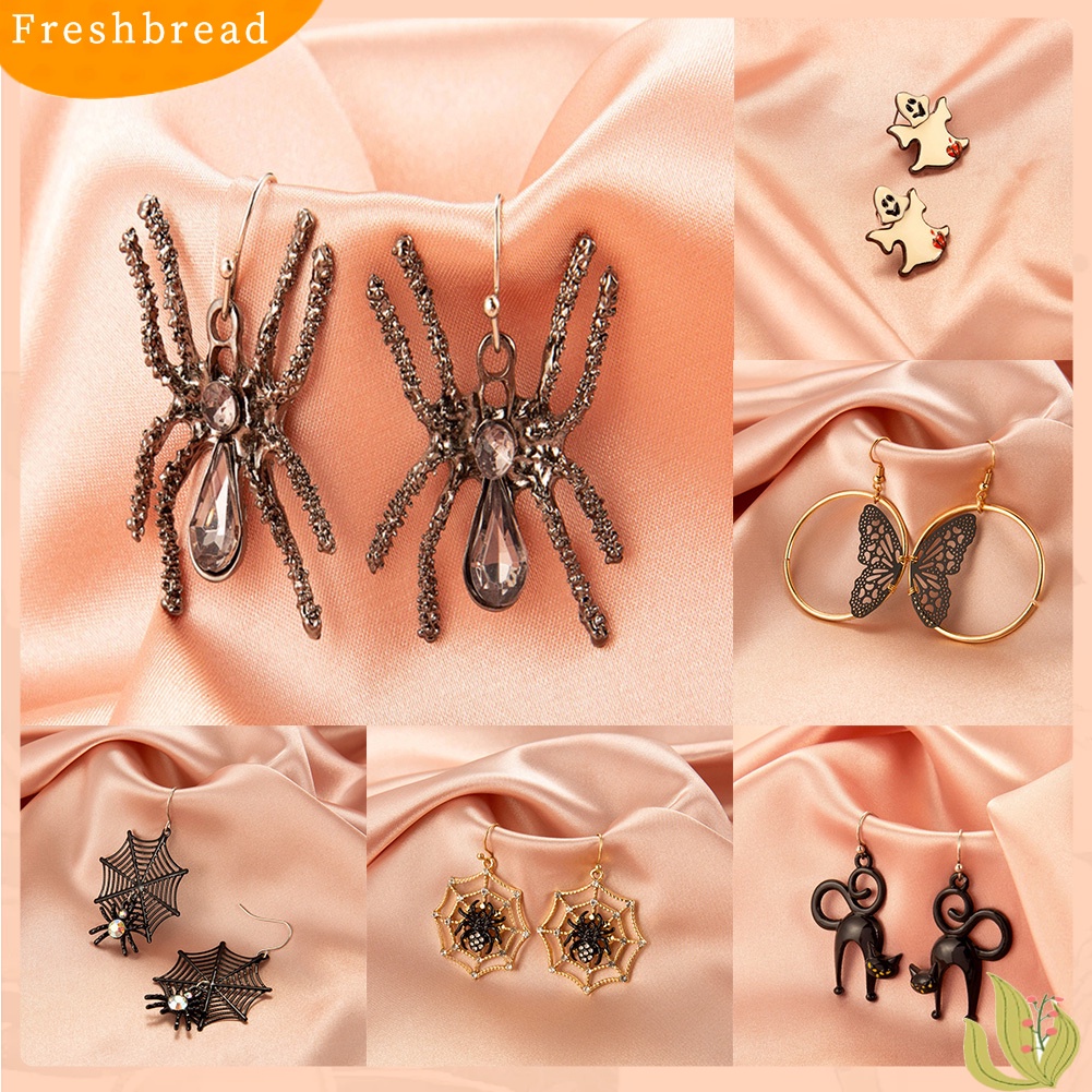 &lt; Freshbread &gt; Halloween Gothic Ghost Spider Skull Anting Perempuan Horrified Lucu Eardrop