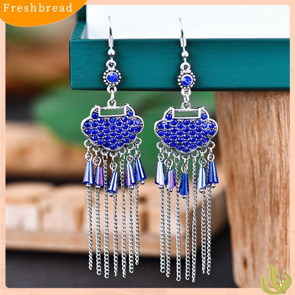 &lt; Freshbread &gt; 2 Pcs Menjuntai Anting-Anting Semua Pertandingan Klasik Vintage Retro Gaun Panjang Paduan Panjang Umur Kunci Berlian Imitasi Bertatahkan Lady Earrings Hadiah