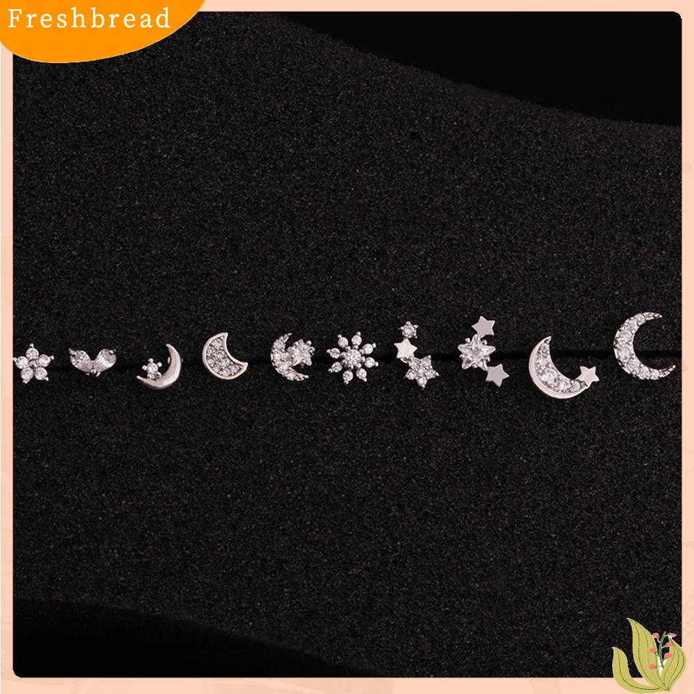 &lt; Freshbread &gt; 1Pc Wanita Cubic Zirconia Hias Bunga Bintang Bulan Tulang Rawan Stud Anting Perhiasan