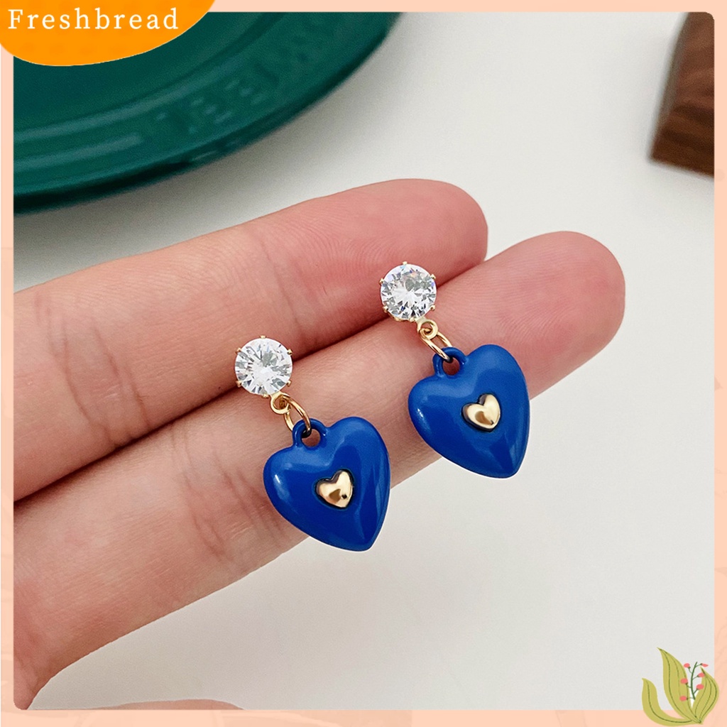 &lt; Freshbread &gt; 1pasang Anting Wanita Hati Cubic Zirconia Perhiasan Tetes Minyak Warna Cerah Menjuntai Anting Hadiah Ulang Tahun