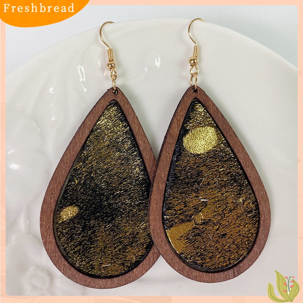 &lt; Freshbread &gt; 1pasang Drop Earrings Leopard Perhiasan Berbentuk Tetesan Air Bohemian Anting Kait Halus Untuk Pakaian Sehari-Hari