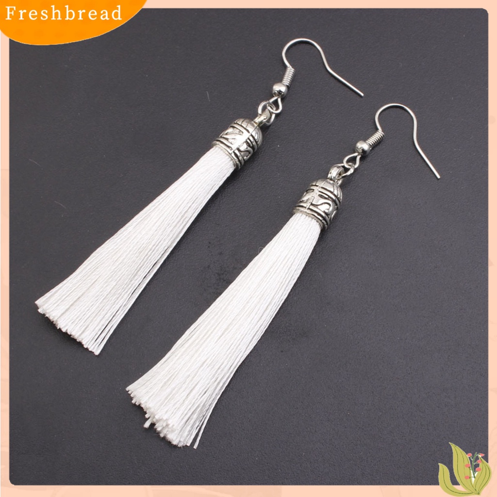 &lt; Freshbread &gt; 1pasang Anting Kait Bohemian Artistik Benang Katun Fringe Desain Menjuntai Anting Aksesoris Telinga