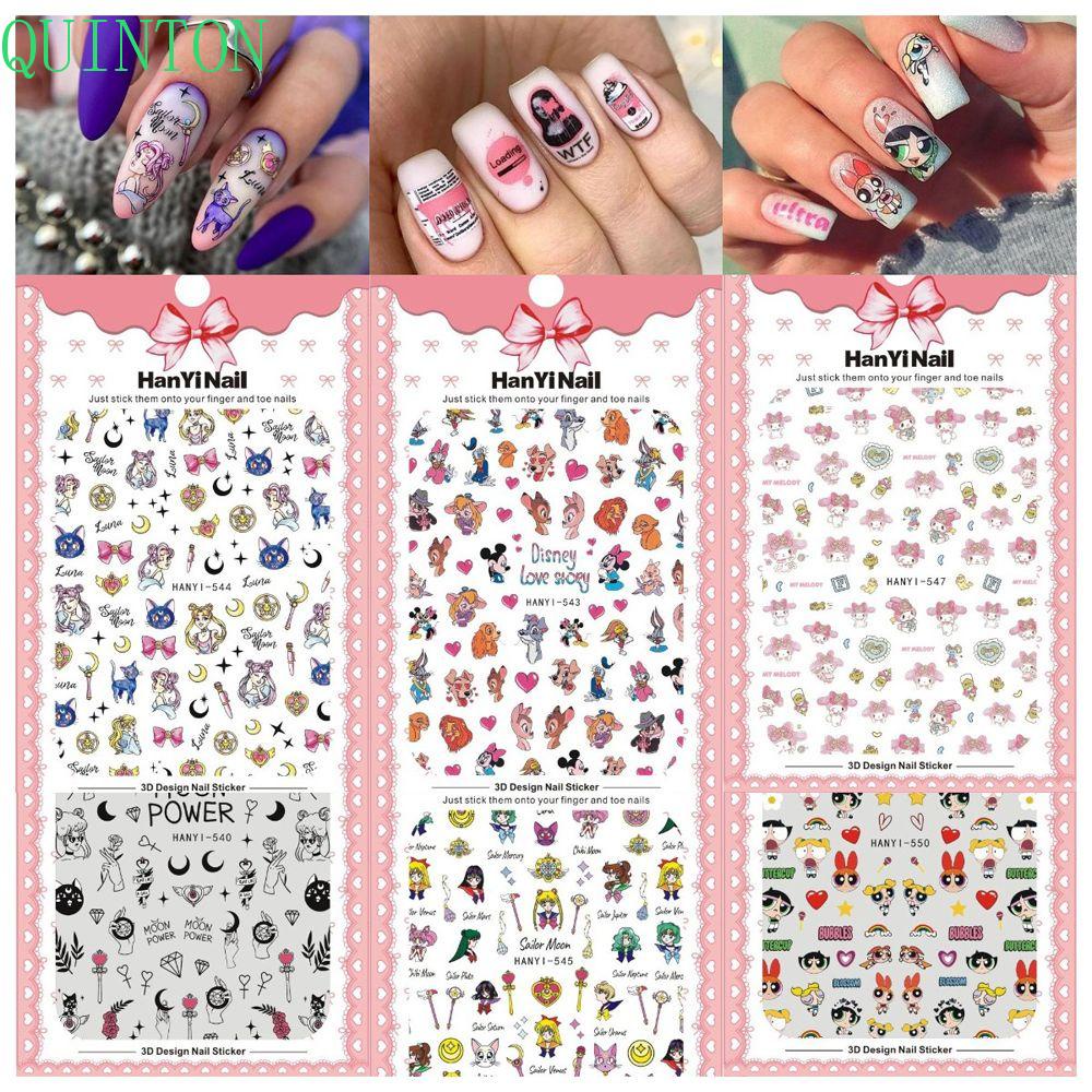 Quinton 1 Lembar Stiker Kuku Motif Kartun Anime Sailor Moon Mickey Mouse Snow White Duck Untuk Aksesoris Manicure