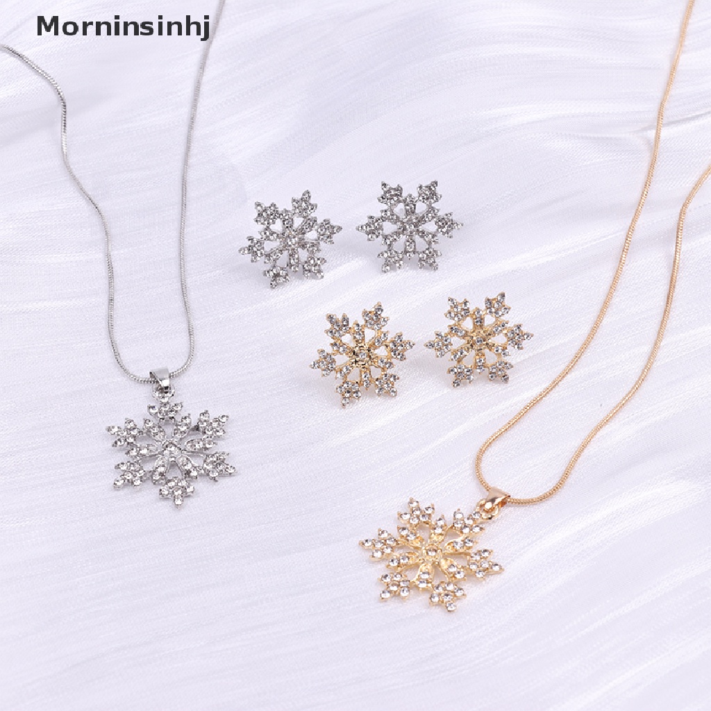 Mornin Snowflake Kalung Anting Set Wanita Fashion Perhiasan Bersinar Logam Liontin Trendi Choker Rantai Pesta Pernikahan Aksesoris Hadiah id