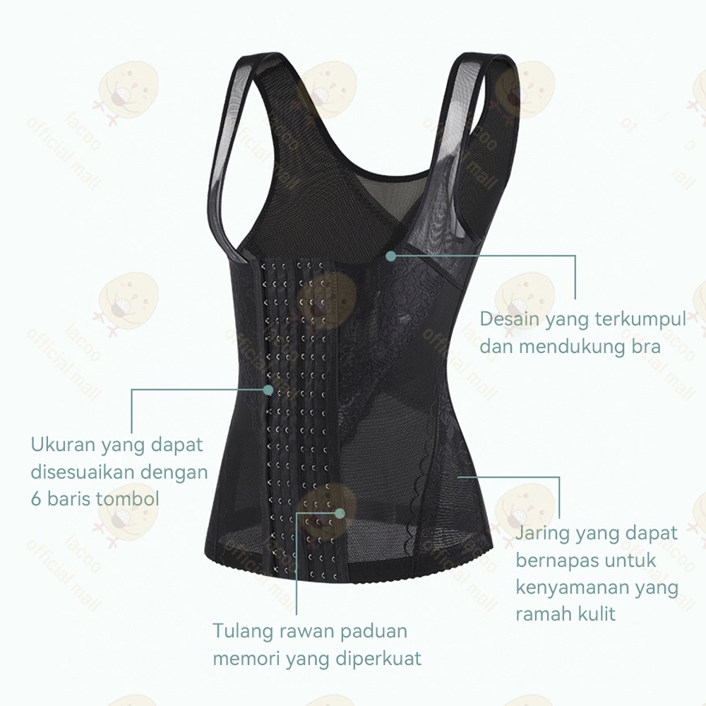 Lacoo Korset pelangsing perut buncit wanita Body shaper Korset long torso Korset melahirkan korset 6 baris