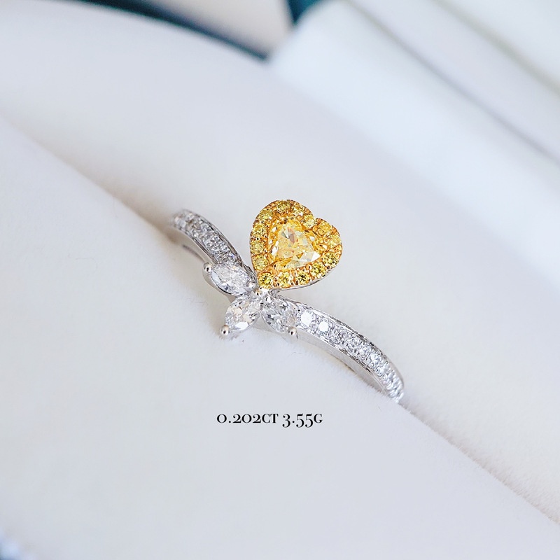 Goldkingdom Aksesoris Perhiasan Fashion Ready Stock Canary Kuning Jantung Cincin Micro-Berhias Berlian Permata Pertunangan Band