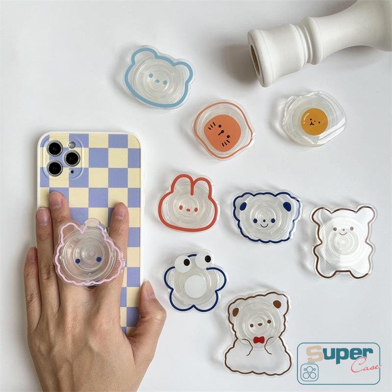 Kartun Transparan Hewan Lucu Expandable Grip Tok Universal Glossy Phone Holder Stand Finger Ring Flodable Phone Socket Griptok Holder