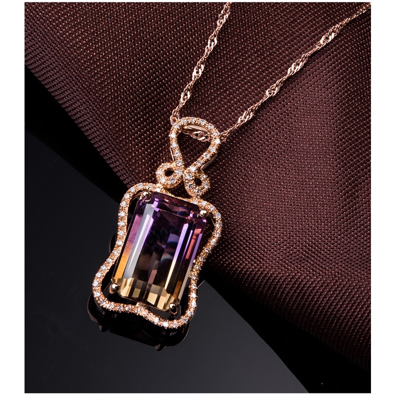 Goldkingdom Aksesoris Perhiasan Fashion Ready Stock Mewah Eropa Dan Amerika Micro Tergabung Grup Set Turmalin Berwarna Batu Permata Liontin Berlapis Dengan Kalung Rose Gold