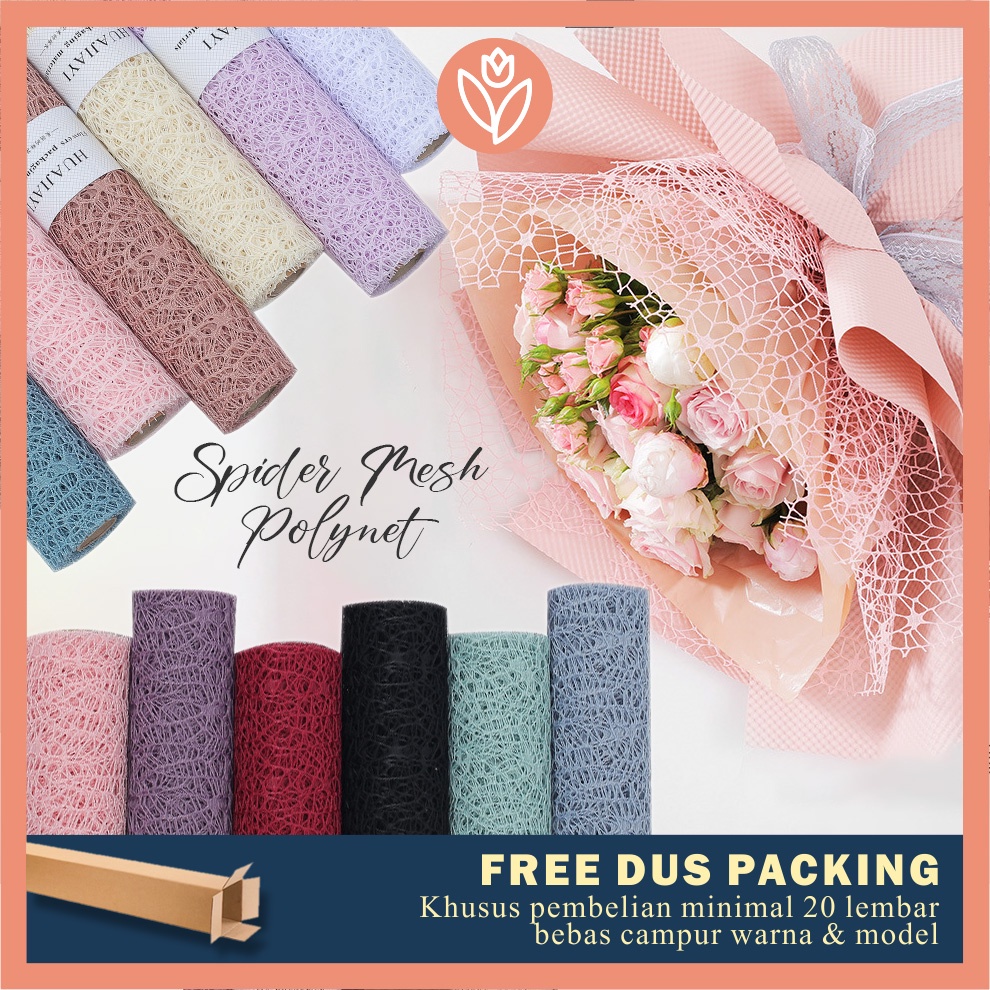 

TULIP PAPERIE ❤ FLOWER WRAPPING PAPER JARING SPIDER KOREA POLYNET SPIDER MESH ROLL KERTAS BUKET BUNGA FLORIST
