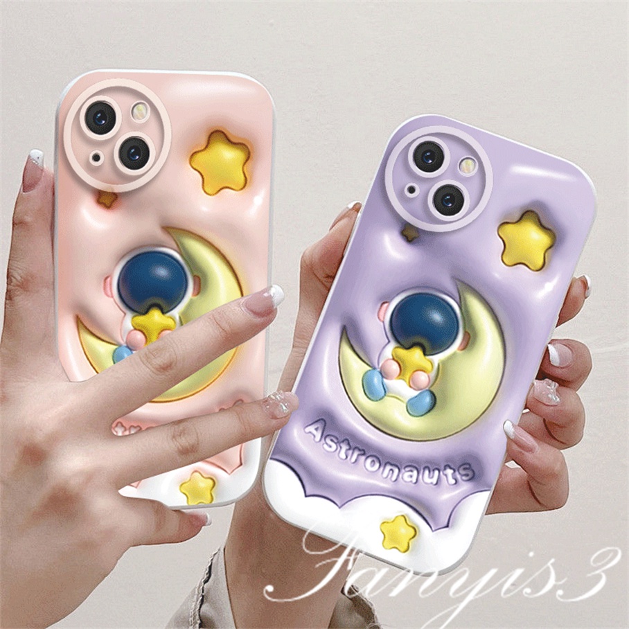 Compatible For iPhone 14 13 12 11 Pro Max X XR Xs Max 8 7 6 6s Plus SE 2020 Kompatibel Untuk Astronot Lunar 3D Vision Phone Case TPU Soft Cover Pelindung