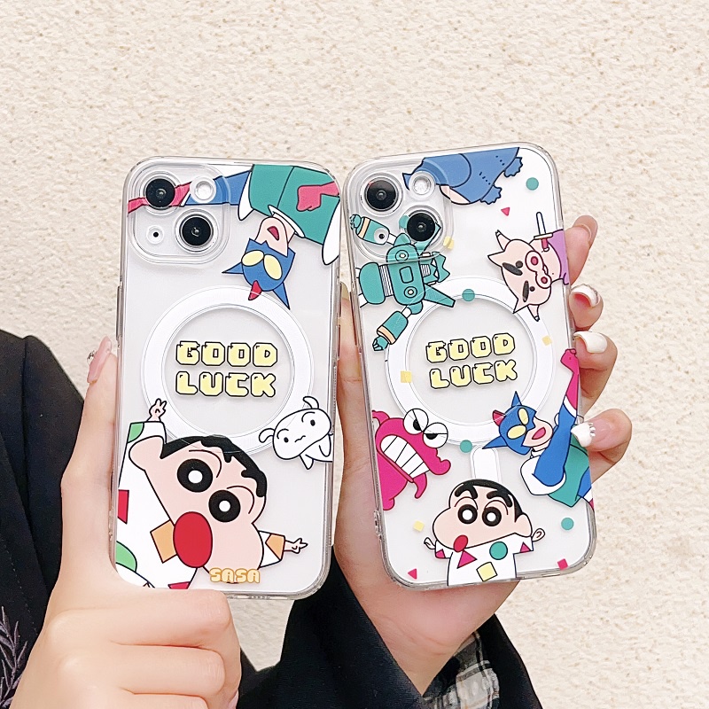 IPHONE Untuk Iphone14 13 12 11 Pro Max Magnetik Transparan Kartun Lucu Crayon Shin Chan Telepon Soft case