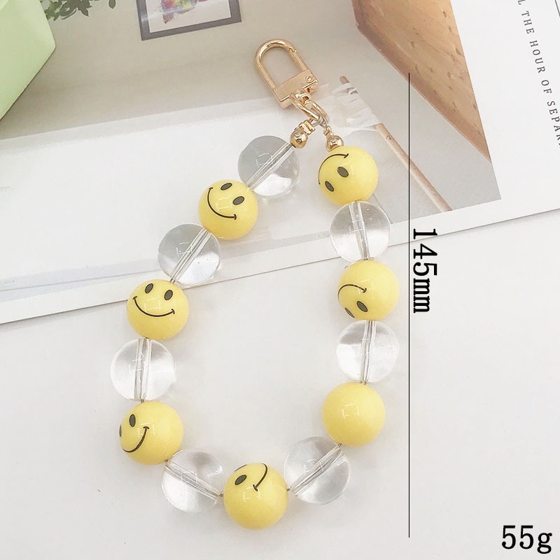 Smile Face Manik-Manik Bulat Akrilik Transparan Anti-Hilang Rantai Bluetooth Earphone TWS Case DIY Universal Gantungan Kunci Ponsel Shell Liontin Dengan Kait Logam