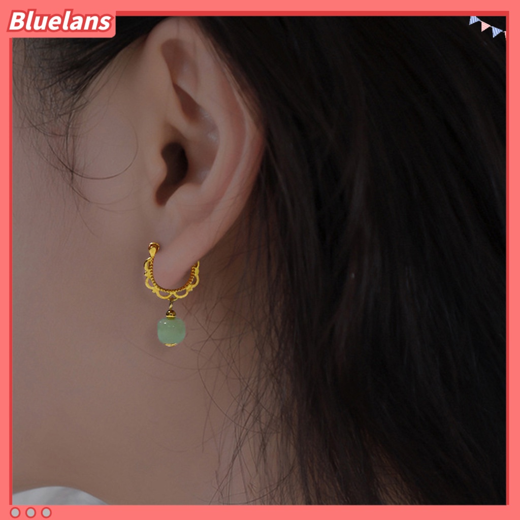 {In Stock} 1Pc Menjuntai Anting Gaya China Warna Emas Elegan Peri Hadiah Hypoallergenic Retro Faux Hetian Jade Drop Earring Perhiasan Aksesoris