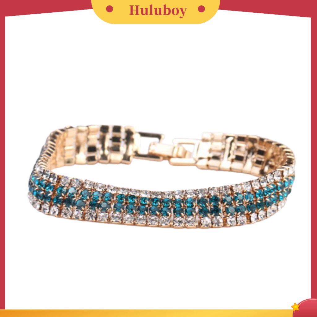 {Ready Stock} Berlian Imitasi Mewah Wanita Gelang Tembaga Mengkilap Empat Baris Rantai Gelang Perhiasan Aksesori