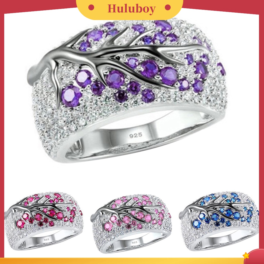 {Ready Stock} Mewah Wanita Berlian Imitasi Bertatahkan Pohon Plum Cabang Jari Cincin Pesta Perhiasan Hadiah