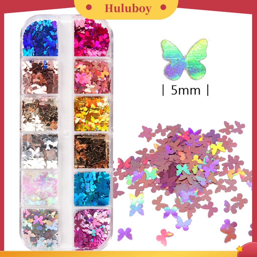 {In Stock} 12kisi/kotak Payet Kuku Indah DIY Sequin Nail Art Kupu-Kupu Ringan Untuk Musim Panas