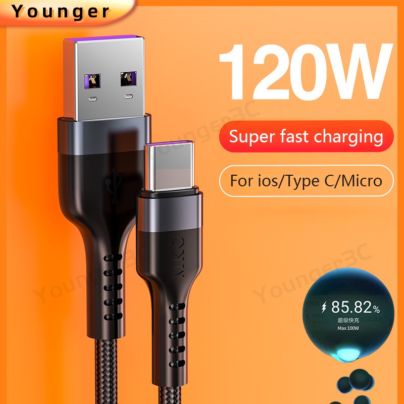 Otomatis Power Off 120W Super Flash Charge Kabel Braided Wire 5A Super Fast Charging Data Line Untuk Iphone Type C Android